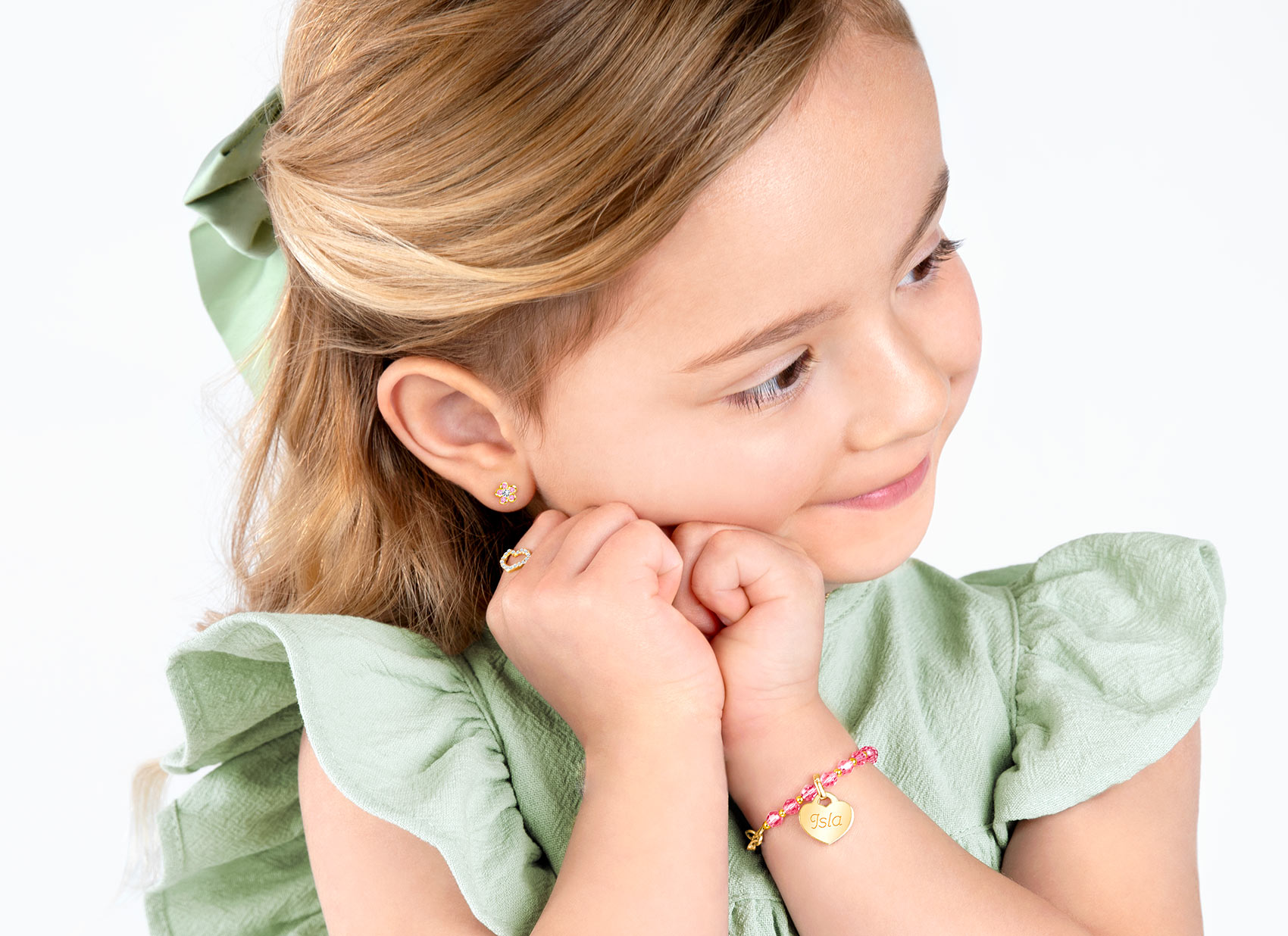 October Birthstone Example Bracelet Shown on 4 Year Old Girl