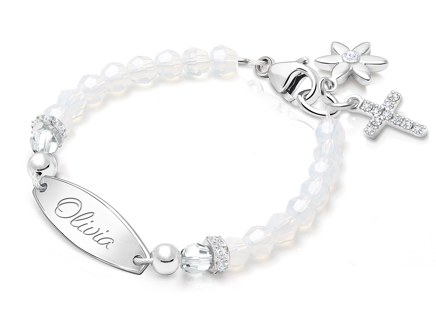 Shown with <u>Upgraded</u> Cross - Flower Charm <u>NOT</u> Included<br />( add the charms your child would love )