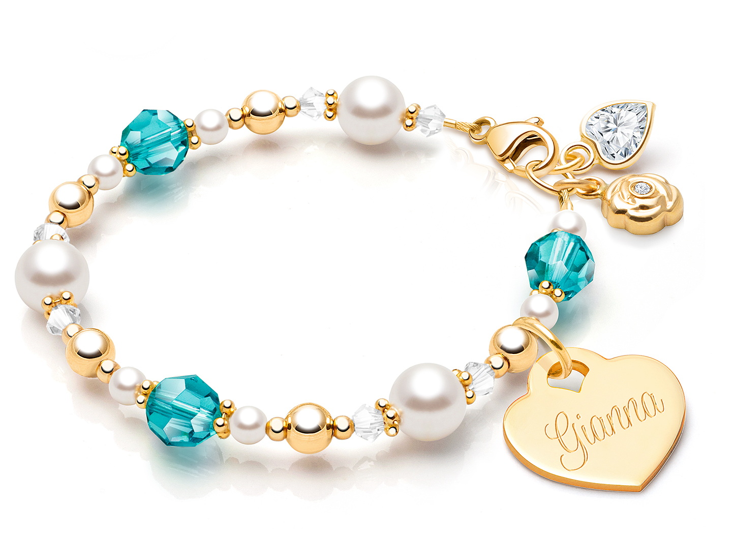 December Birthstone Shown<br> Heart & Rose Charms <u>NOT</u> Included<br />( add the charms your child would love )