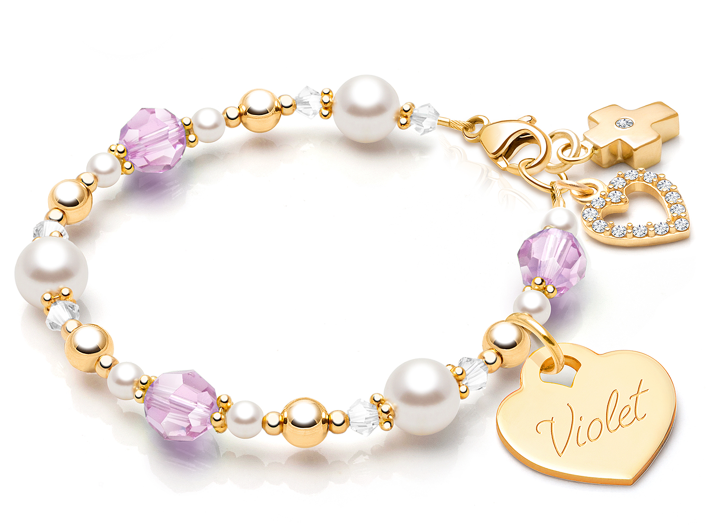 June Birthstone<br/>Shown with <u>Upgraded</u> Cross - CZ Heart Charm <u>NOT</u> Included<br />( add the charms your child would love )